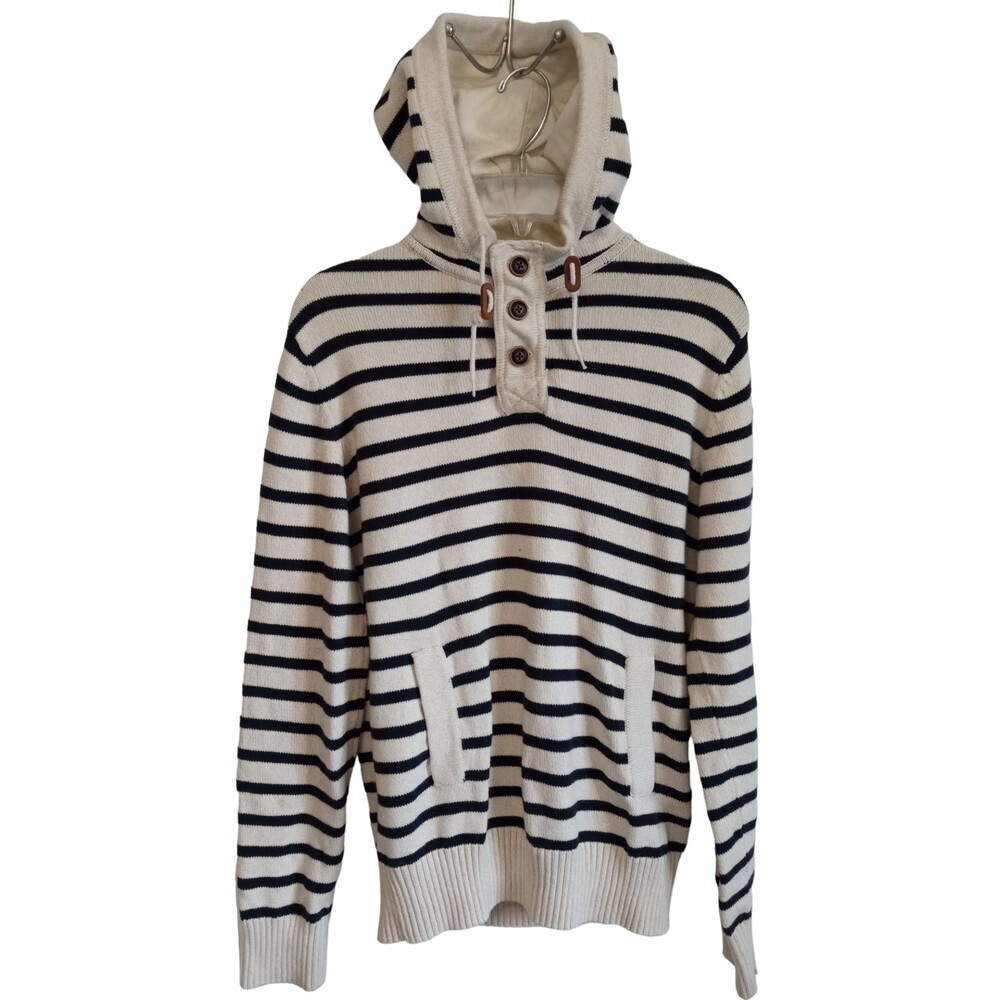 H&M Black and white heavy knit‎ hooded pull over sweater